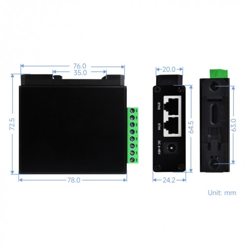 Waveshare RS232 RS485 vers serveur série Ethernet RJ45, spécifications : RS232 RS485 vers POE ETH (B) SW301B1002-019